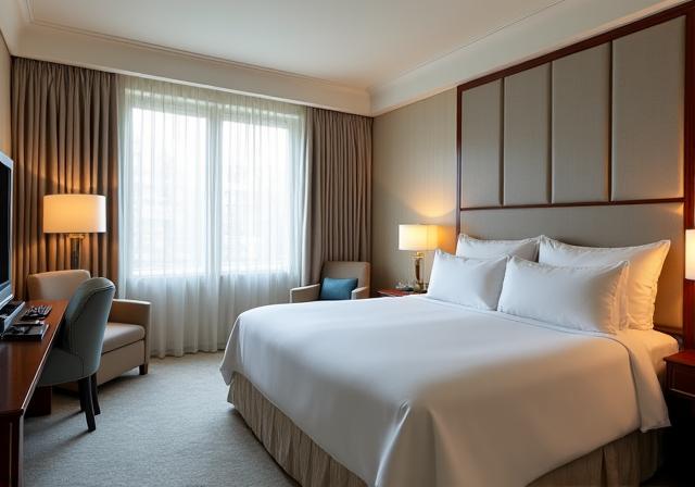 A beautifully appointed Superior King Room with a large window.